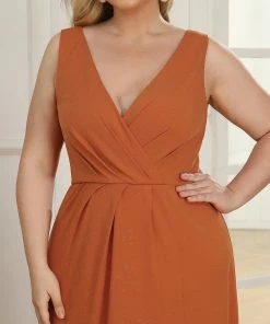 Ever-Pretty US Plus Size Shiny V Neck Side Split Formal Evening Dress