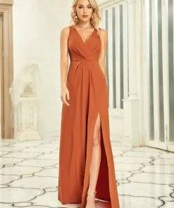 Ever-Pretty US SHOP BY OCCASION Floor Length V Neck Shiny Evening Dress With Side Split