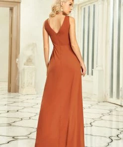 Ever-Pretty US SHOP BY OCCASION Floor Length V Neck Shiny Evening Dress With Side Split