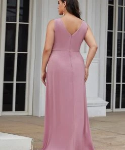 Ever-Pretty US Plus Size Shiny V Neck Side Split Formal Evening Dress