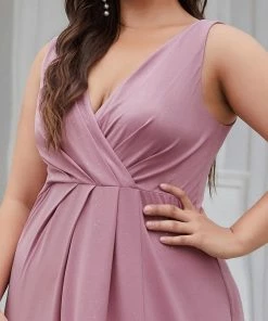 Ever-Pretty US Plus Size Shiny V Neck Side Split Formal Evening Dress