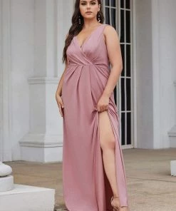 Ever-Pretty US SHOP BY OCCASION Floor Length V Neck Shiny Evening Dress With Side Split