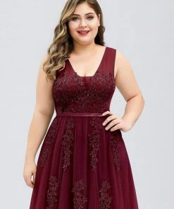 Ever-Pretty US Plus Size Maxi Long Elegant Ethereal Tulle Floral Fromal Evening Dress Prom Dresses