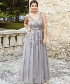 Ever-Pretty US Plus Size Maxi Long Elegant Ethereal Tulle Floral Fromal Evening Dress Prom Dresses
