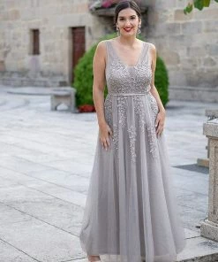 Ever-Pretty US Plus Size Maxi Long Elegant Ethereal Tulle Floral Fromal Evening Dress Prom Dresses