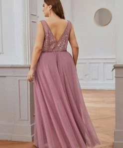 Ever-Pretty US Plus Size Maxi Long Elegant Ethereal Tulle Floral Fromal Evening Dress Prom Dresses