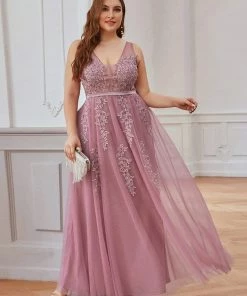 Ever-Pretty US Plus Size Maxi Long Elegant Ethereal Tulle Floral Fromal Evening Dress Prom Dresses