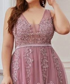 Ever-Pretty US Plus Size Maxi Long Elegant Ethereal Tulle Floral Fromal Evening Dress Prom Dresses