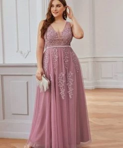 Ever-Pretty US Plus Size Maxi Long Elegant Ethereal Tulle Floral Fromal Evening Dress Prom Dresses