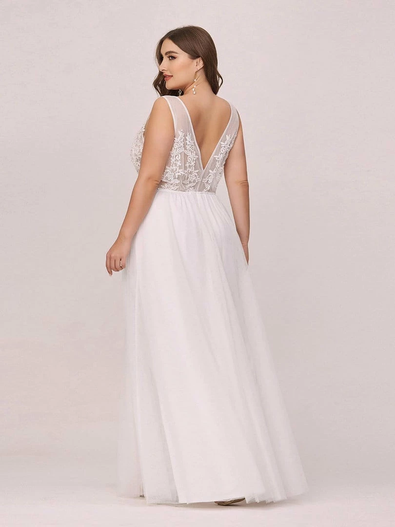 Ever-Pretty US Plus Size Applique Ethereal Simple White Tulle Wedding Dress 2 Ever-Pretty US Plus Size Applique Ethereal Simple White Tulle Wedding Dress