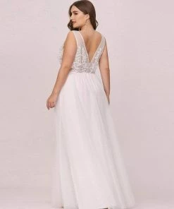 Ever-Pretty US Summer Dresses 2022 Applique Lace Bodice Simple Tulle Wedding Dress