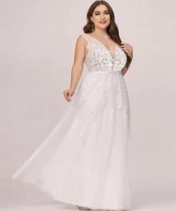 Ever-Pretty US Plus Size Applique Ethereal Simple White Tulle Wedding Dress 7 Ever-Pretty US Plus Size Applique Ethereal Simple White Tulle Wedding Dress