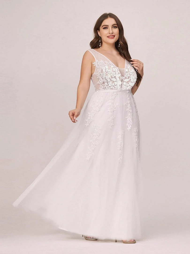 Ever-Pretty US Plus Size Applique Ethereal Simple White Tulle Wedding Dress 4 Ever-Pretty US Plus Size Applique Ethereal Simple White Tulle Wedding Dress