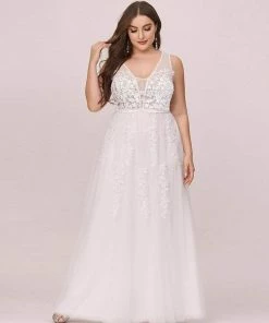 Ever-Pretty US Summer Dresses 2022 Applique Lace Bodice Simple Tulle Wedding Dress