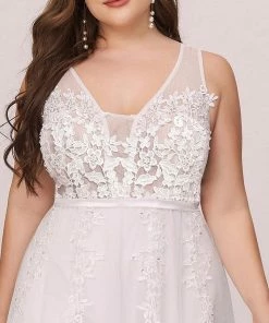 Ever-Pretty US Plus Size Applique Ethereal Simple White Tulle Wedding Dress 6 Ever-Pretty US Plus Size Applique Ethereal Simple White Tulle Wedding Dress