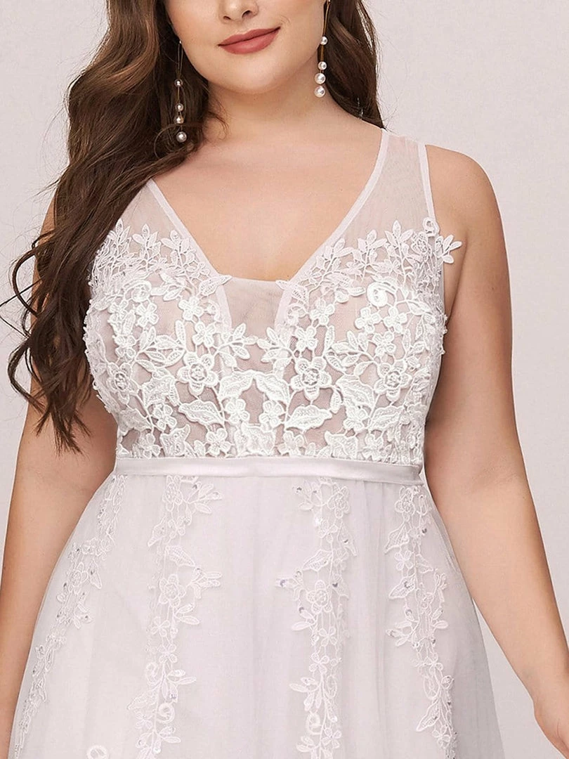 Ever-Pretty US Plus Size Applique Ethereal Simple White Tulle Wedding Dress 3 Ever-Pretty US Plus Size Applique Ethereal Simple White Tulle Wedding Dress