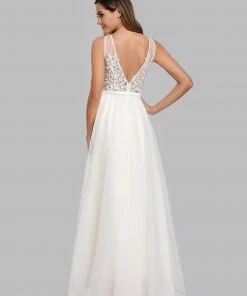 Ever-Pretty US Summer Dresses 2022 Applique Lace Bodice Simple Tulle Wedding Dress