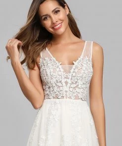 Ever-Pretty US Summer Dresses 2022 Applique Lace Bodice Simple Tulle Wedding Dress