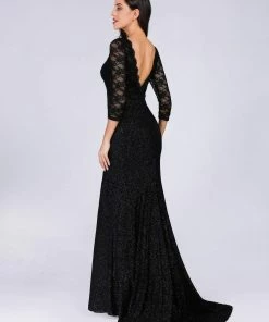 Ever-Pretty US SHOP BY OCCASION Elegant V Neck Shiny Fishtail Evening Dresses With 3/4 Lace Sleeves