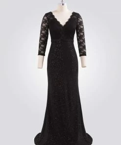 Ever-Pretty US SHOP BY OCCASION Elegant V Neck Shiny Fishtail Evening Dresses With 3/4 Lace Sleeves