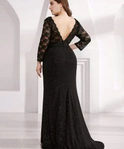 Ever-Pretty US SHOP BY OCCASION Elegant V Neck Shiny Fishtail Evening Dresses With 3/4 Lace Sleeves