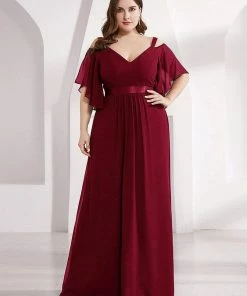 Ever-Pretty US Plus Size Women's Off Shoulder Bridesmaid Dress Evening Gown With Ruffle Sleeves SHOP BY OCCASION