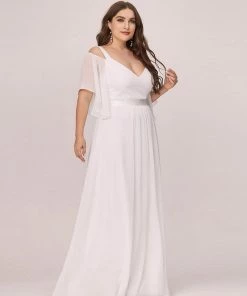 Ever-Pretty US Summer Dresses 2022 Plus Size Cold Shoulder Outdoor Chiffon Wedding Formal Dress