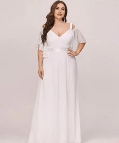 Ever-Pretty US Summer Dresses 2022 Plus Size Cold Shoulder Outdoor Chiffon Wedding Formal Dress