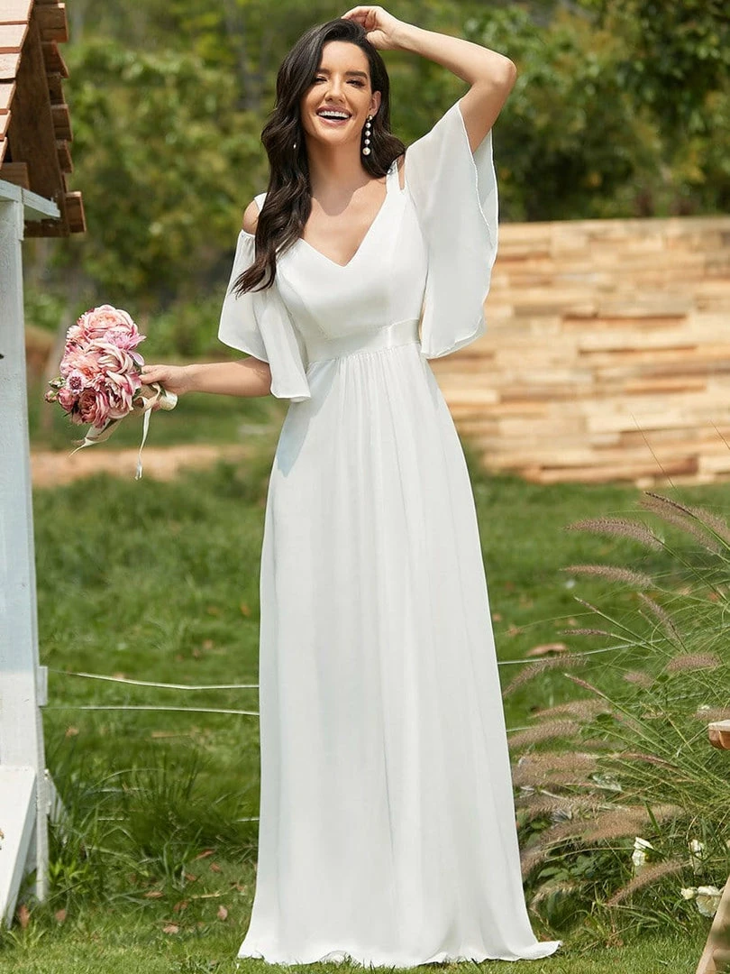 Ever-Pretty US Double V Neck Cold Shoulder Flowy Chiffon Outdoor Wedding Dress Summer Dresses 2022 4 Ever-Pretty US Double V Neck Cold Shoulder Flowy Chiffon Outdoor Wedding Dress Summer Dresses 2022