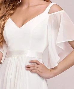 Ever-Pretty US Elegant Cold Shoulder Flutter Sleeves Flowy Bridesmaid Dress