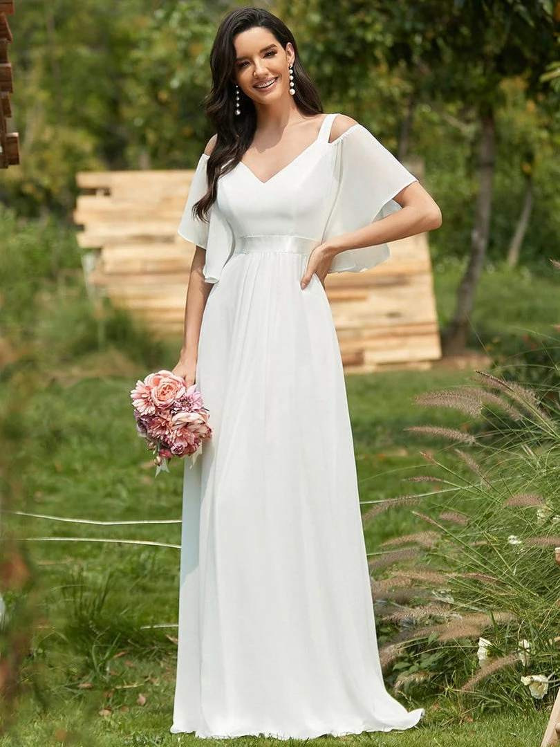 Ever-Pretty US Double V Neck Cold Shoulder Flowy Chiffon Outdoor Wedding Dress Summer Dresses 2022 1 Ever-Pretty US Double V Neck Cold Shoulder Flowy Chiffon Outdoor Wedding Dress Summer Dresses 2022