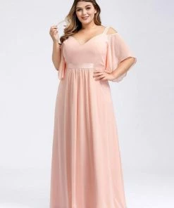 Ever-Pretty US Elegant Cold Shoulder Flutter Sleeves Flowy Bridesmaid Dress