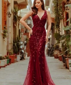 Ever-Pretty US Women's Double V-Neck Fishtail Sequin Evening Dress