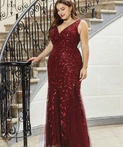 Ever-Pretty US White Dresses Custom Size Double V-Neck Fishtail Sequin Formal Maxi Evening Dress