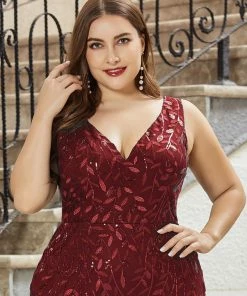 Ever-Pretty US White Dresses Custom Size Double V-Neck Fishtail Sequin Formal Maxi Evening Dress