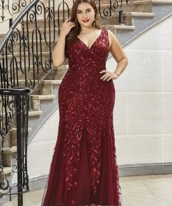 Ever-Pretty US Women's Double V-Neck Fishtail Sequin Evening Dress