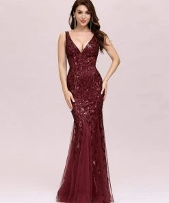 Ever-Pretty US Women's Double V-Neck Fishtail Sequin Evening Dress