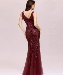 Ever-Pretty US Women's Double V-Neck Fishtail Sequin Evening Dress