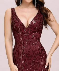 Ever-Pretty US Women's Double V-Neck Fishtail Sequin Evening Dress