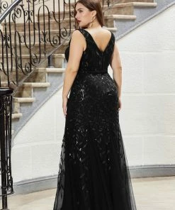 Ever-Pretty US White Dresses Custom Size Double V-Neck Fishtail Sequin Formal Maxi Evening Dress