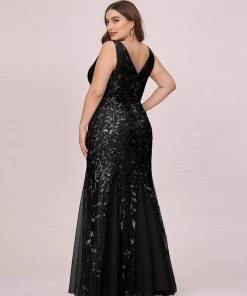 Ever-Pretty US Women's Double V-Neck Fishtail Sequin Evening Dress