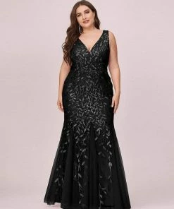 Ever-Pretty US Women's Double V-Neck Fishtail Sequin Evening Dress