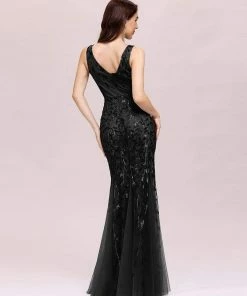 Ever-Pretty US Women's Double V-Neck Fishtail Sequin Evening Dress