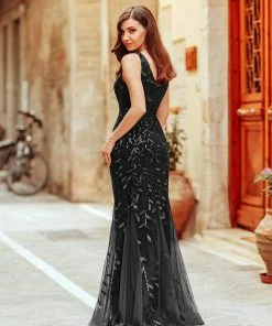 Ever-Pretty US Women's Double V-Neck Fishtail Sequin Evening Dress