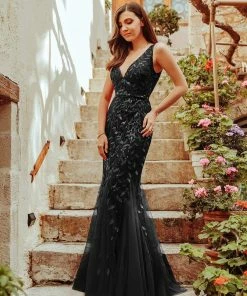 Ever-Pretty US Women's Double V-Neck Fishtail Sequin Evening Dress