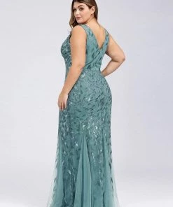 Ever-Pretty US Plus Size Double V-Neck Fishtail Sequin Formal Maxi Evening Dress 87 Ever-Pretty US Plus Size Double V-Neck Fishtail Sequin Formal Maxi Evening Dress