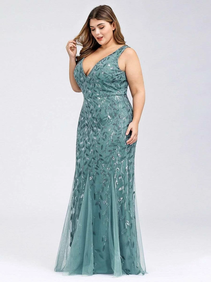 Ever-Pretty US Plus Size Double V-Neck Fishtail Sequin Formal Maxi Evening Dress 39 Ever-Pretty US Plus Size Double V-Neck Fishtail Sequin Formal Maxi Evening Dress