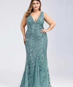 Ever-Pretty US Plus Size Double V-Neck Fishtail Sequin Formal Maxi Evening Dress 89 Ever-Pretty US Plus Size Double V-Neck Fishtail Sequin Formal Maxi Evening Dress