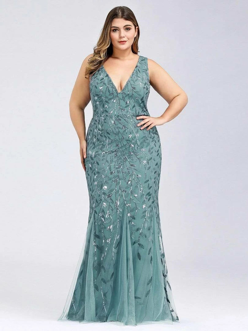 Ever-Pretty US Plus Size Double V-Neck Fishtail Sequin Formal Maxi Evening Dress 40 Ever-Pretty US Plus Size Double V-Neck Fishtail Sequin Formal Maxi Evening Dress