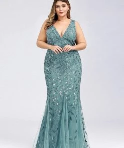 Ever-Pretty US Plus Size Double V-Neck Fishtail Sequin Formal Maxi Evening Dress 86 Ever-Pretty US Plus Size Double V-Neck Fishtail Sequin Formal Maxi Evening Dress
